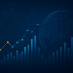 Wide banner showing a glowing world map with abstract bar charts, line graphs, and network nodes in blue tones, symbolizing global data, technology, and connectivity.