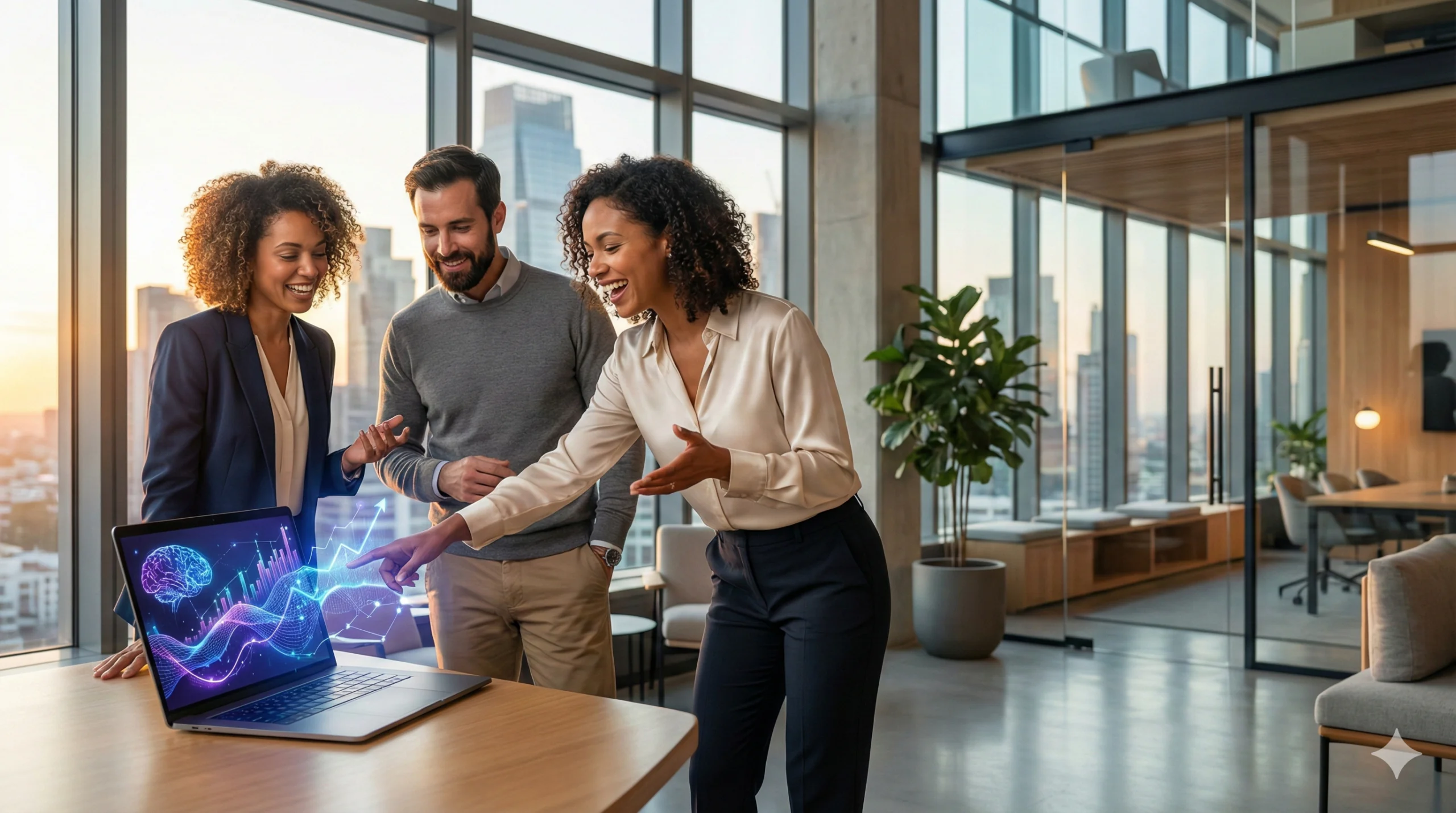 Professionals reviewing AI salary data and career growth analytics in modern office setting